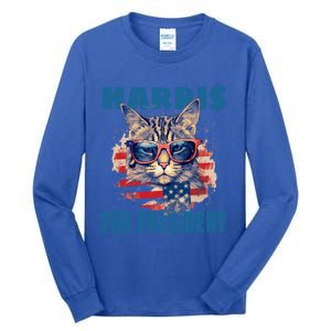 Funny Less Cat Lady Voting For Kamala Harris For Presid Gift Tall Long Sleeve T-Shirt