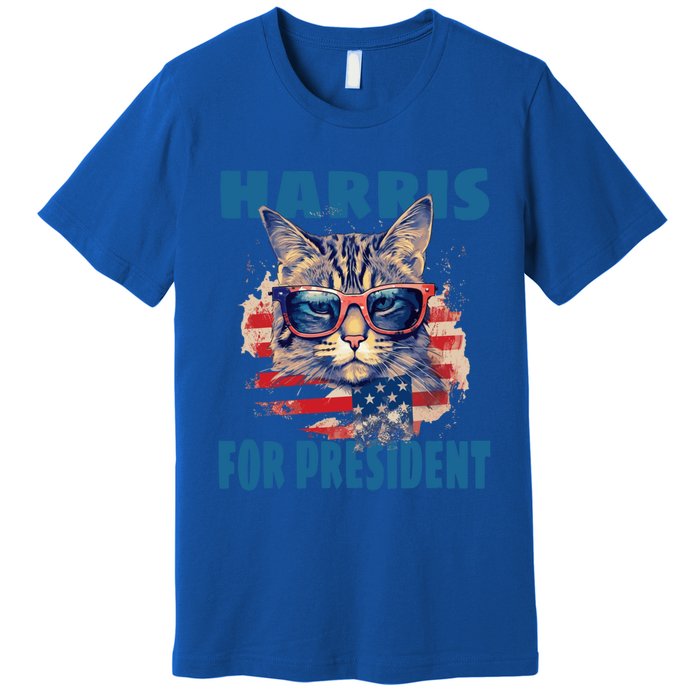 Funny Less Cat Lady Voting For Kamala Harris For Presid Gift Premium T-Shirt