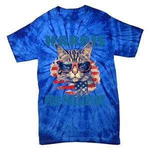 Funny Less Cat Lady Voting For Kamala Harris For Presid Gift Tie-Dye T-Shirt