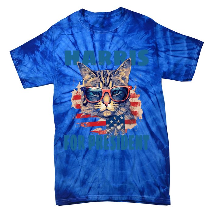 Funny Less Cat Lady Voting For Kamala Harris For Presid Gift Tie-Dye T-Shirt