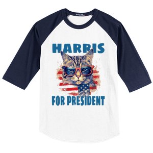 Funny Less Cat Lady Voting For Kamala Harris For Presid Gift Baseball Sleeve Shirt