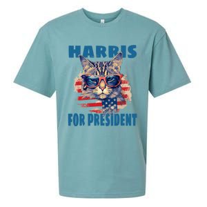 Funny Less Cat Lady Voting For Kamala Harris For Presid Gift Sueded Cloud Jersey T-Shirt