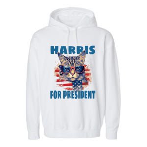 Funny Less Cat Lady Voting For Kamala Harris For Presid Gift Garment-Dyed Fleece Hoodie