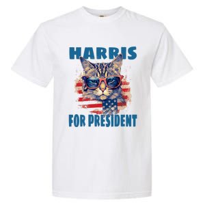 Funny Less Cat Lady Voting For Kamala Harris For Presid Gift Garment-Dyed Heavyweight T-Shirt