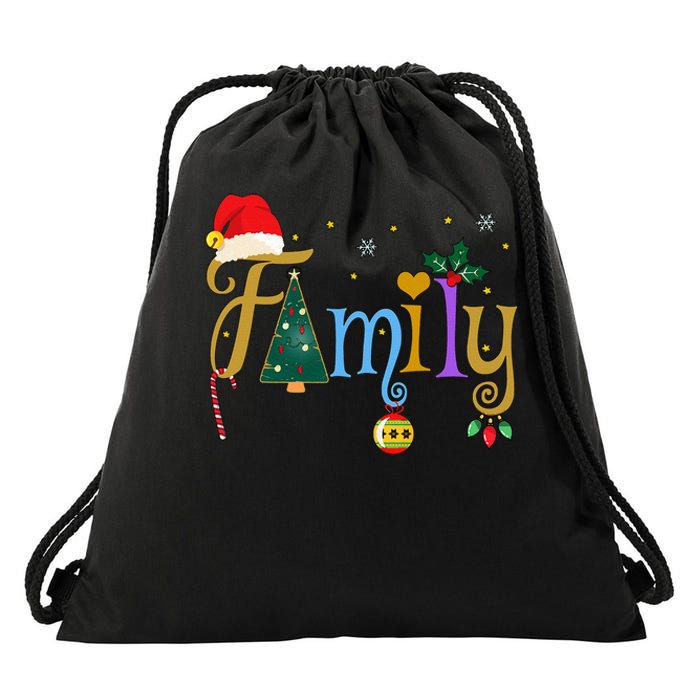 Family Letters Christmas Style Love My Family Christmas Drawstring Bag