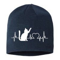 Funny Love Cat Heartbeat Women Girl Funny Cat Lover Sustainable Beanie