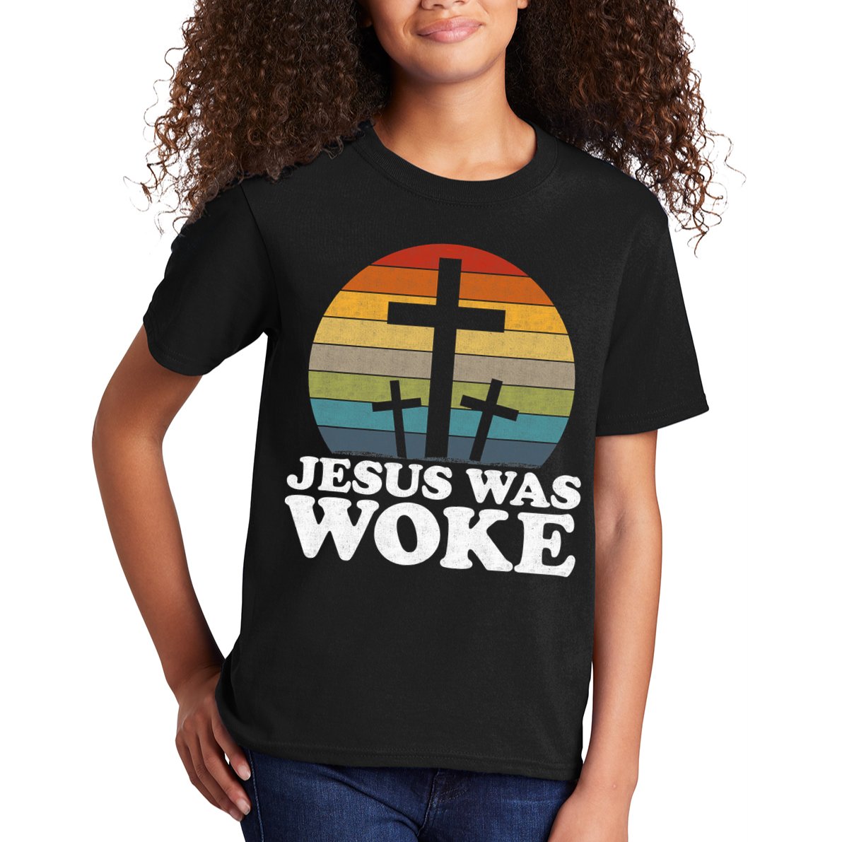 Funny Liberal Christian Democrat Jesus Was Woke Kids T-Shirt