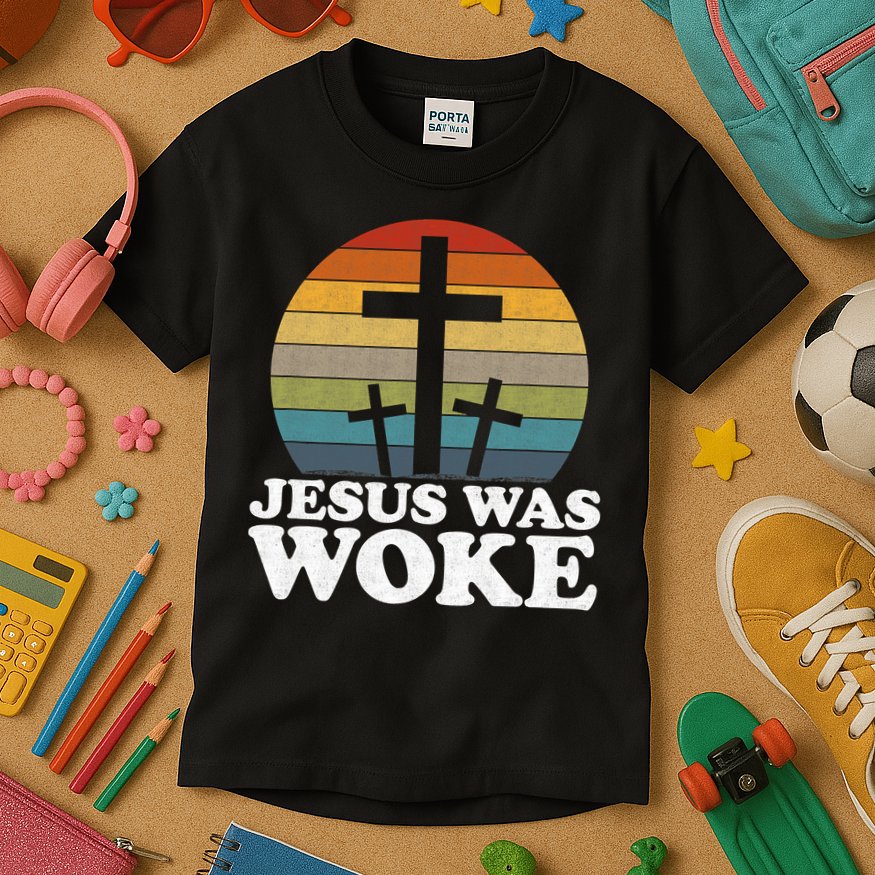 Funny Liberal Christian Democrat Jesus Was Woke Kids T-Shirt