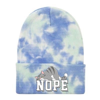 Funny Lazy Cat Nope Not Today Cat Cool Gift Tie Dye 12in Knit Beanie