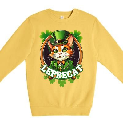 Funny Leprechaun Cat Leprecat St Patricks Day Premium Crewneck Sweatshirt