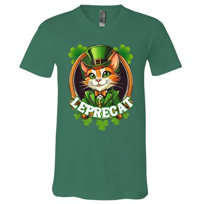 Funny Leprechaun Cat Leprecat St Patricks Day V-Neck T-Shirt