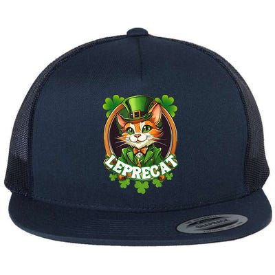 Funny Leprechaun Cat Leprecat St Patricks Day Flat Bill Trucker Hat