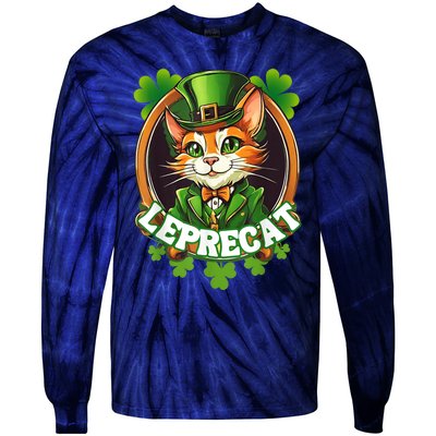 Funny Leprechaun Cat Leprecat St Patricks Day Tie-Dye Long Sleeve Shirt