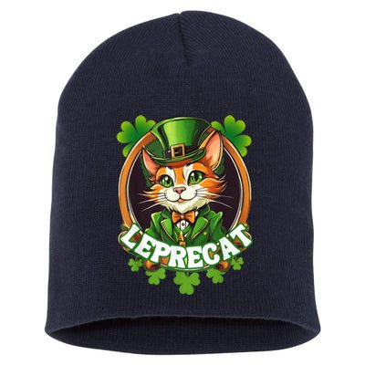 Funny Leprechaun Cat Leprecat St Patricks Day Short Acrylic Beanie