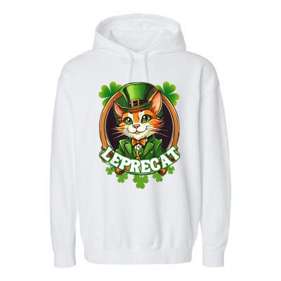 Funny Leprechaun Cat Leprecat St Patricks Day Garment-Dyed Fleece Hoodie