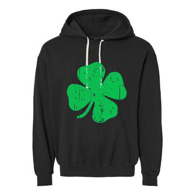 Four Leaf Clover Vintage Saint Patrick Day Garment-Dyed Fleece Hoodie