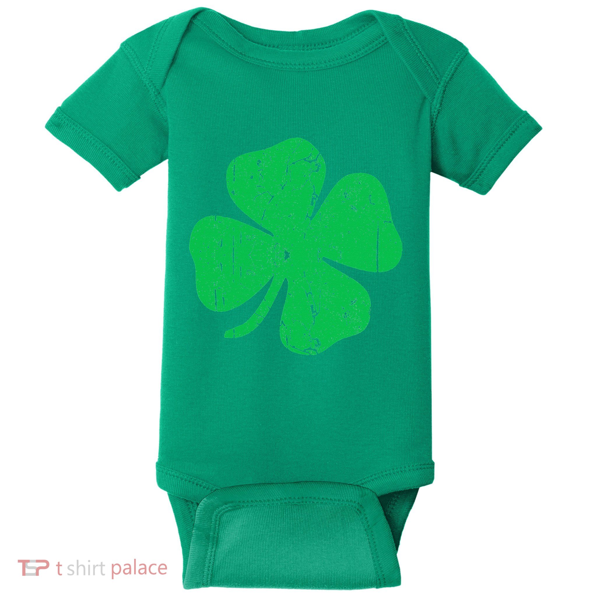 Four Leaf Clover Vintage Saint Patrick Day Baby Bodysuit