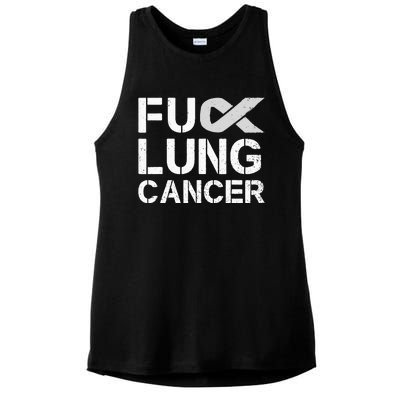 Fuck Lung Cancer Awareness Month Support Ribbon Warrior Ladies PosiCharge Tri-Blend Wicking Tank