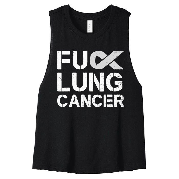 Fuck Lung Cancer Awareness Month Support Ribbon Warrior Women's Racerback Cropped Tank