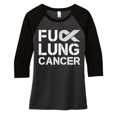 Fuck Lung Cancer Awareness Month Support Ribbon Warrior Women's Tri-Blend 3/4-Sleeve Raglan Shirt