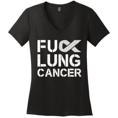 Fuck Lung Cancer Awareness Month Support Ribbon Warrior Women's V-Neck T-Shirt