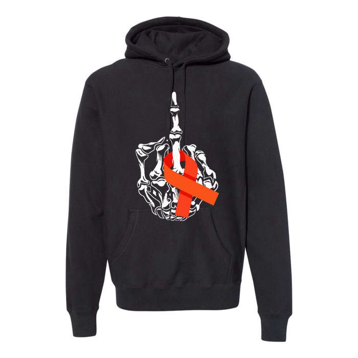 Fuck Leukemia Cancer Middle Finger Leukemia Cancer Awareness Premium Hoodie