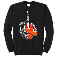 Fuck Leukemia Cancer Middle Finger Leukemia Cancer Awareness Tall Sweatshirt