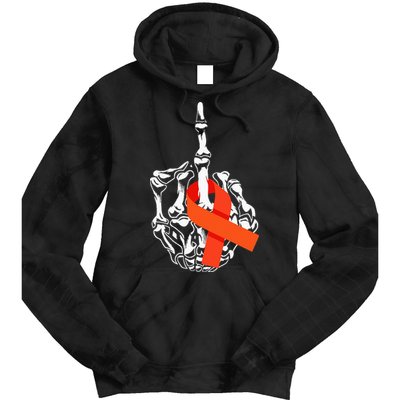 Fuck Leukemia Cancer Middle Finger Leukemia Cancer Awareness Tie Dye Hoodie