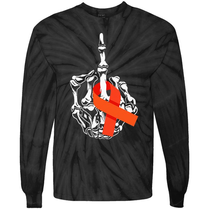 Fuck Leukemia Cancer Middle Finger Leukemia Cancer Awareness Tie-Dye Long Sleeve Shirt