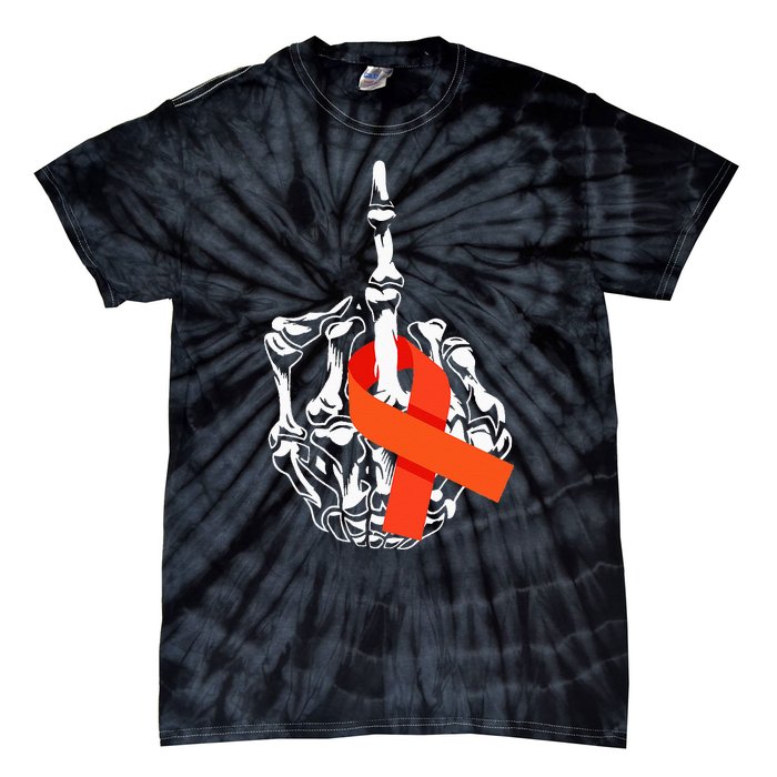 Fuck Leukemia Cancer Middle Finger Leukemia Cancer Awareness Tie-Dye T-Shirt