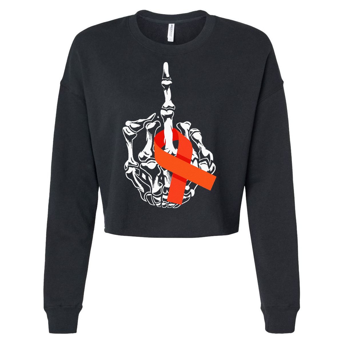 Fuck Leukemia Cancer Middle Finger Leukemia Cancer Awareness Cropped Pullover Crew