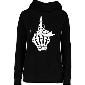 Fuck Lung Cancer Middle Finger White Ribbon Womens Funnel Neck Pullover Hood