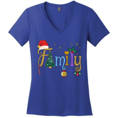 Family Letters Christmas Style Love My Family Christmas Gift Women's V-Neck T-Shirt