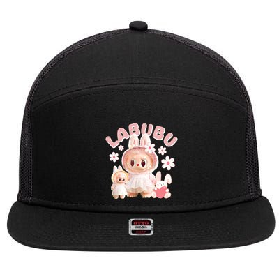 Funny Labubu Cute Labubu The Monsters Meme 7 Panel Mesh Trucker Snapback Hat