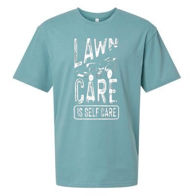 Funny Lawn Care Self Care Dad Lawn Mowing Joke Sueded Cloud Jersey T-Shirt