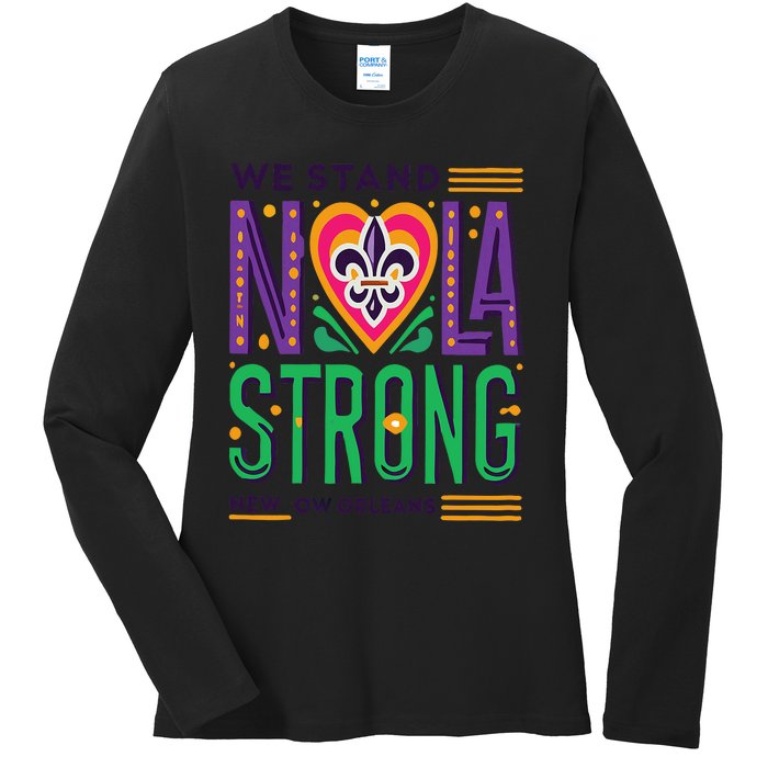 Funny Louisiana Culture T Vintag We Stand Nola Strong Appare Ladies Long Sleeve Shirt