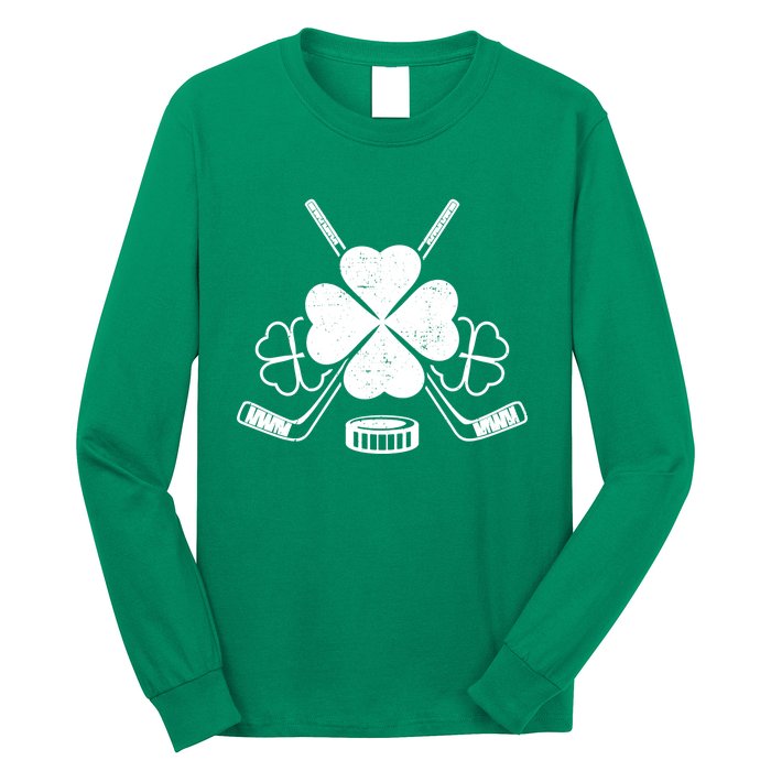 Four Leaf Clover Ice Hockey Player St Patricks Day Irish Meaningful Gift Long Sleeve Shirt