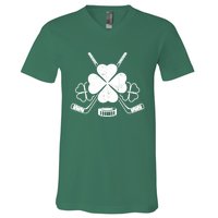 Four Leaf Clover Ice Hockey Player St Patricks Day Irish Meaningful Gift V-Neck T-Shirt