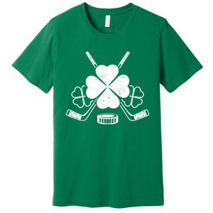 Four Leaf Clover Ice Hockey Player St Patricks Day Irish Meaningful Gift Premium T-Shirt