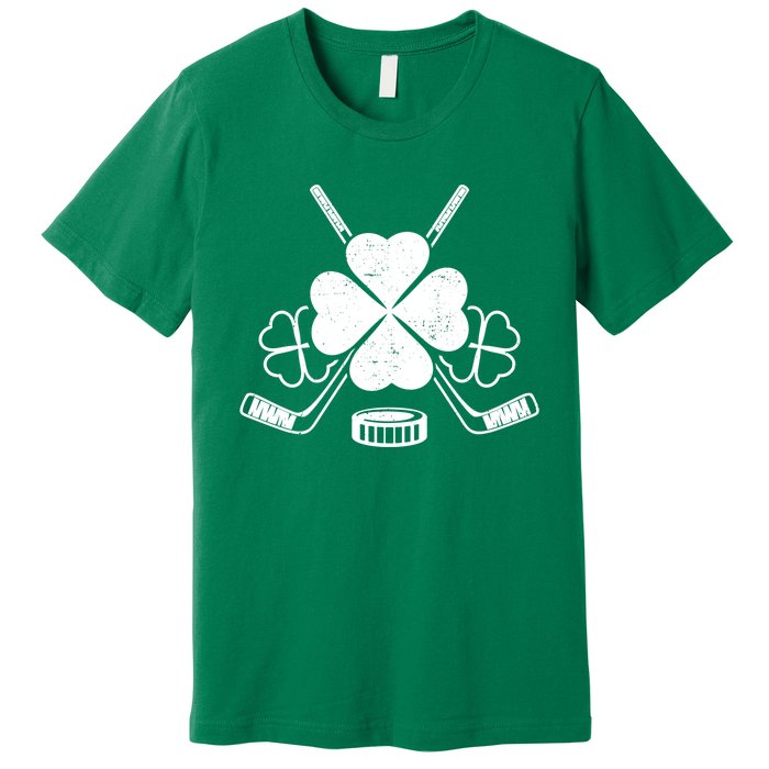 Four Leaf Clover Ice Hockey Player St Patricks Day Irish Meaningful Gift Premium T-Shirt