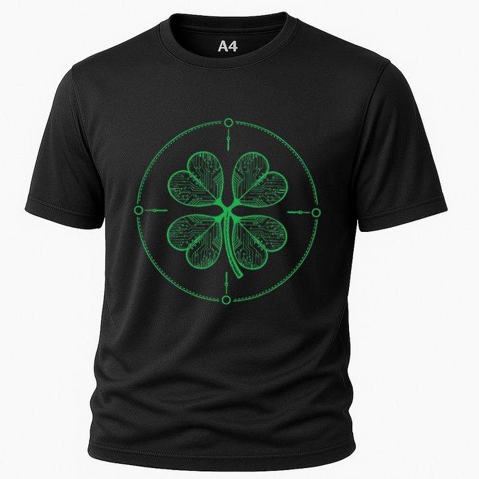 Four Leaf Clover Blueprint Engineer St Patrick Day Architect Cooling Performance Crew T-Shirt