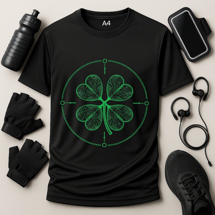 Four Leaf Clover Blueprint Engineer St Patrick Day Architect Cooling Performance Crew T-Shirt