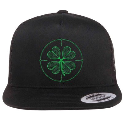 Four Leaf Clover Blueprint Engineer St Patrick Day Architect Flat Bill Trucker Hat