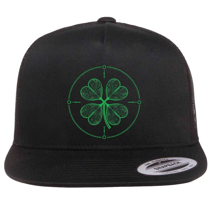 Four Leaf Clover Blueprint Engineer St Patrick Day Architect Flat Bill Trucker Hat