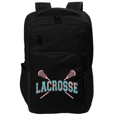 Floral Lacrosse Crossed Sticks LAX Girly Teal Pink Head Impact Tech Backpack