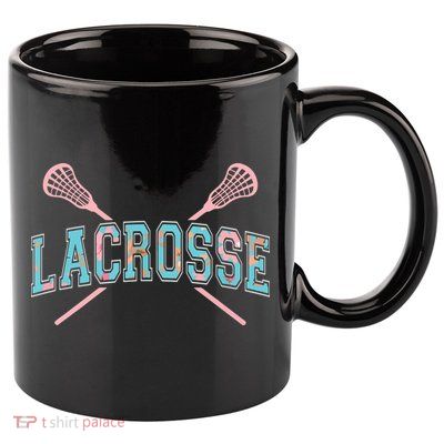 Floral Lacrosse Crossed Sticks LAX Girly Teal Pink Head 11oz C Handle Ceramic Mug