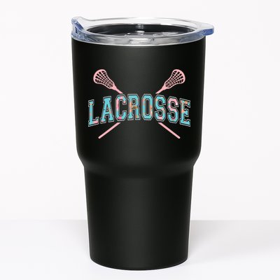 Floral Lacrosse Crossed Sticks LAX Girly Teal Pink Head Tumbler