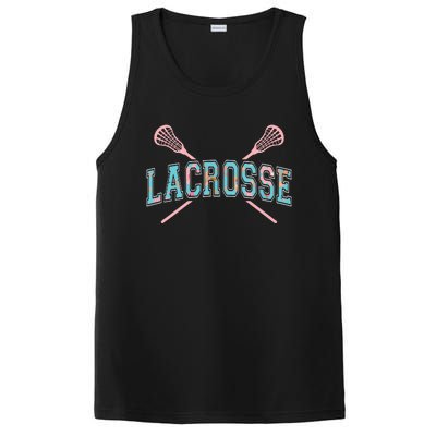 Floral Lacrosse Crossed Sticks LAX Girly Teal Pink Head PosiCharge Competitor Tank