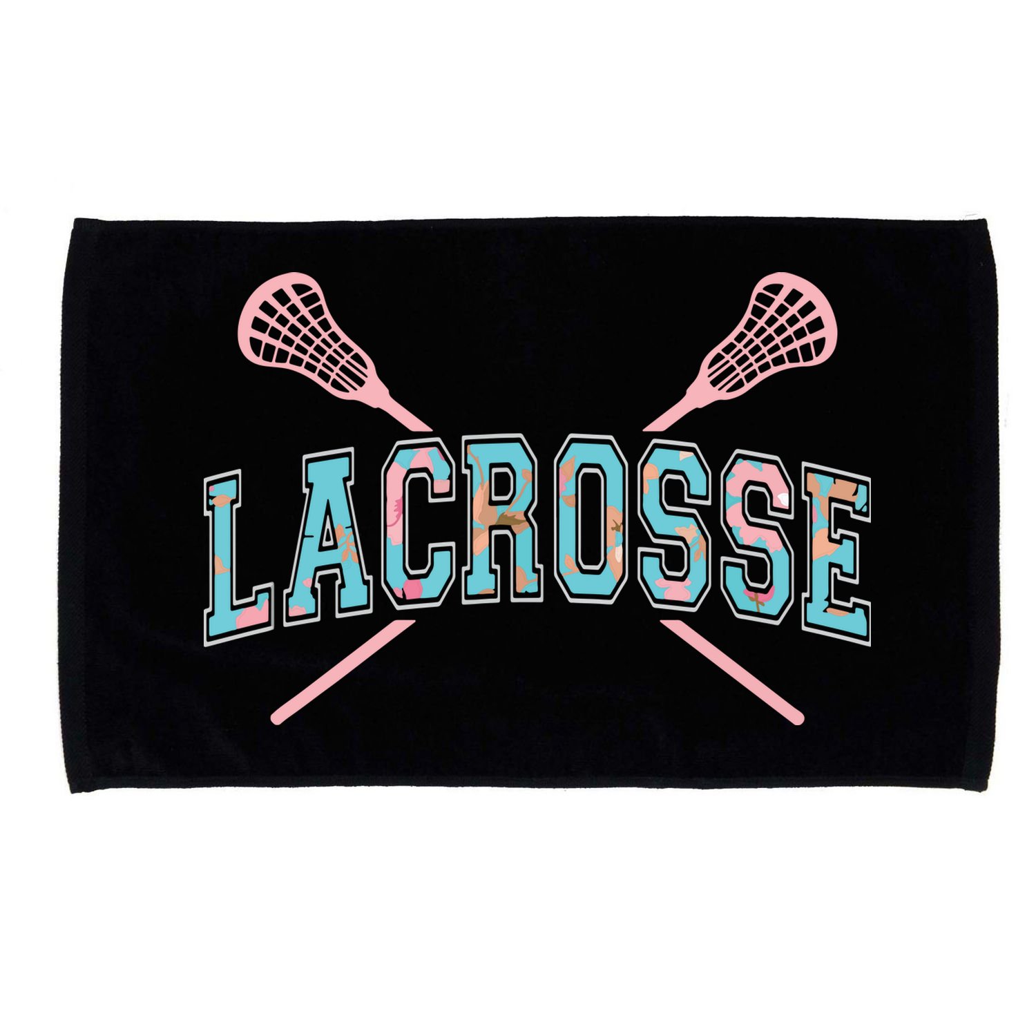 Floral Lacrosse Crossed Sticks LAX Girly Teal Pink Head Microfiber Hand Towel