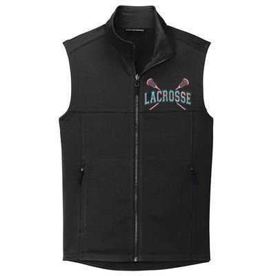 Floral Lacrosse Crossed Sticks LAX Girly Teal Pink Head Collective Smooth Fleece Vest